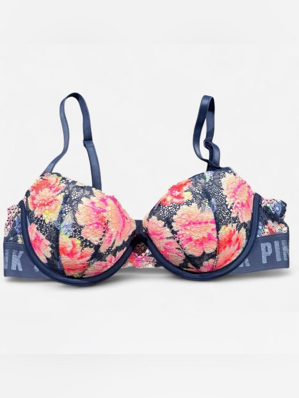 Victoria's Secret Date Push Up Bra with Neon Floral Lace Overlay